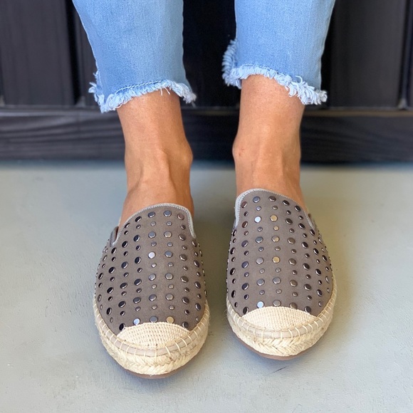 Closed Toe Flat Fabric Studded Loafer Mule - Picture 6 of 9